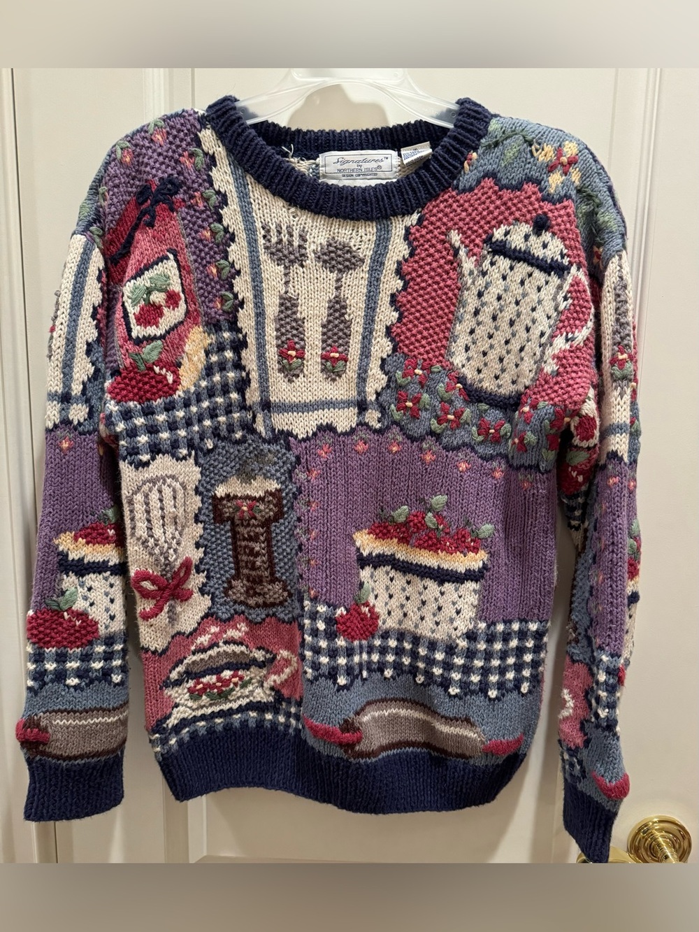 Women’s Hand Knitted Cooking Baking Themed Crewneck Sweater by Northern Isles
